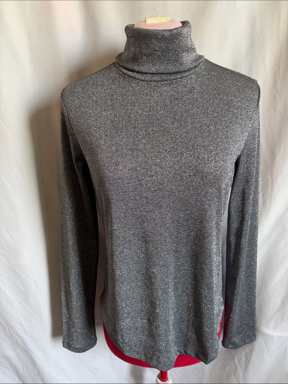 GAP Silver-Gray Metallic Turtleneck Long Sleeve Top